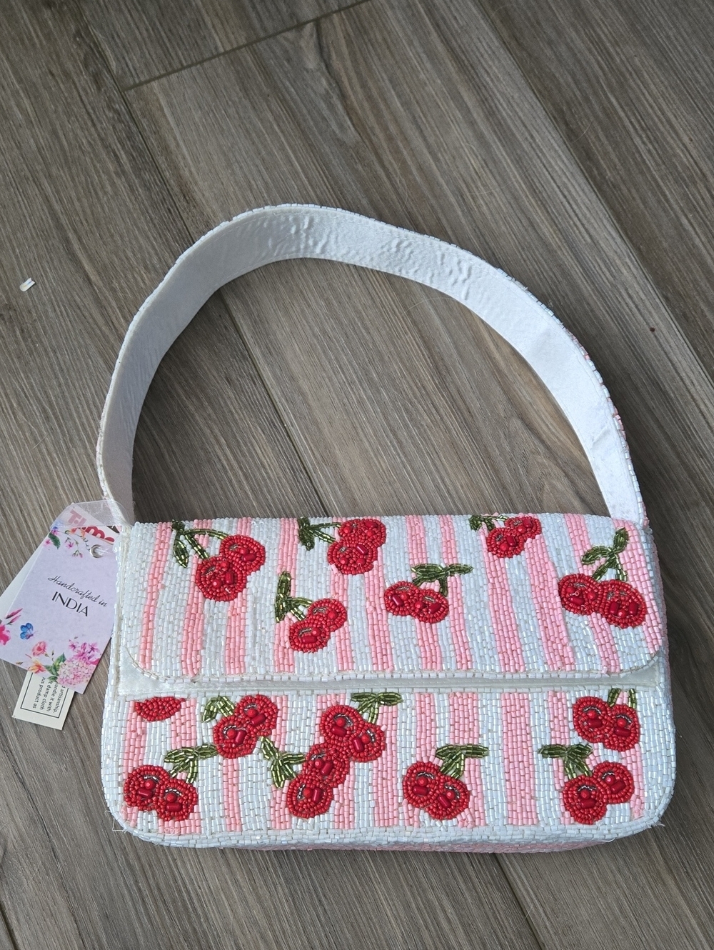Viral Beaded Cherry Striped Bag